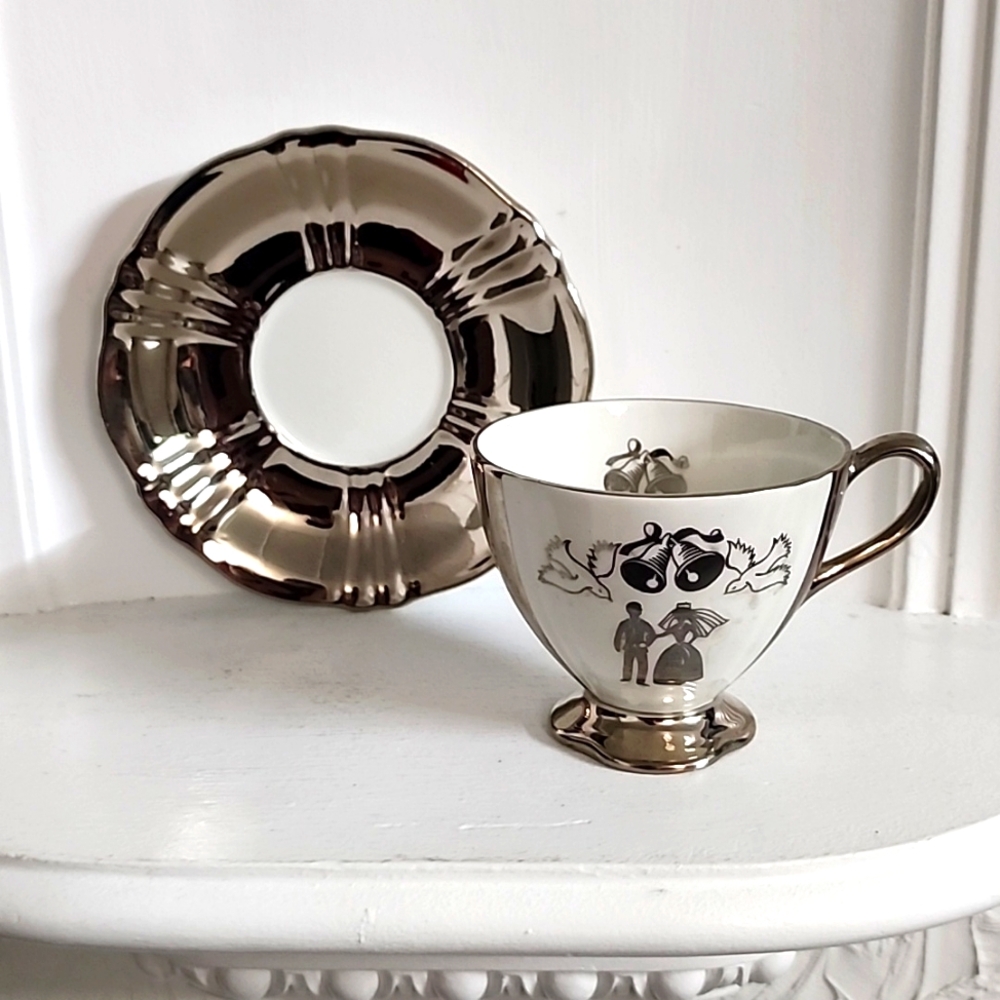 ROYAL WINTON Grimwades Our wedding silver and white wedding teacup and saucer